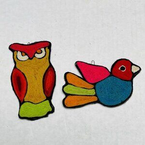 Vintage Handmade Yarn Birds Owl Colorful Christmas Tree Ornament